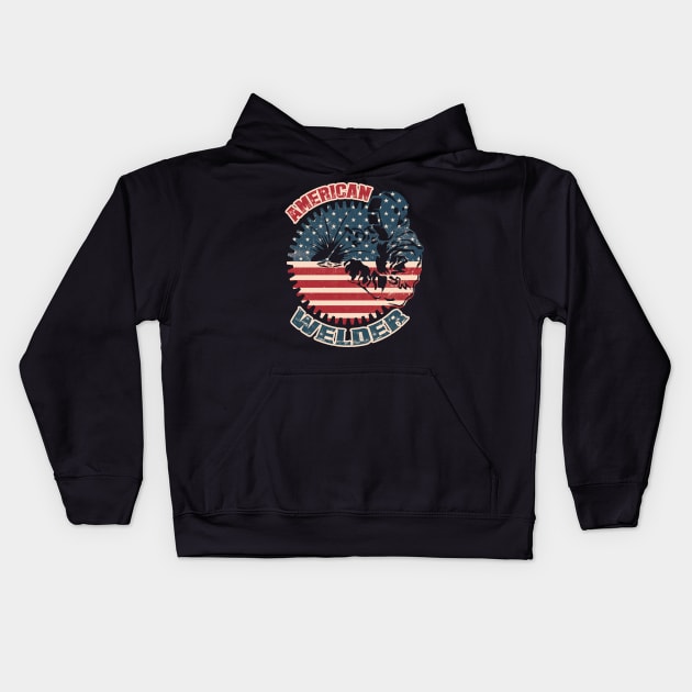 Welder American Flag USA Patriotic Welder Gift Kids Hoodie by Happy Shirt